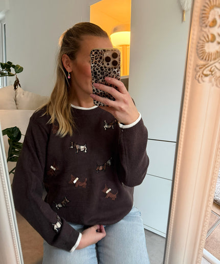 Pullover | Hundemuster | braun