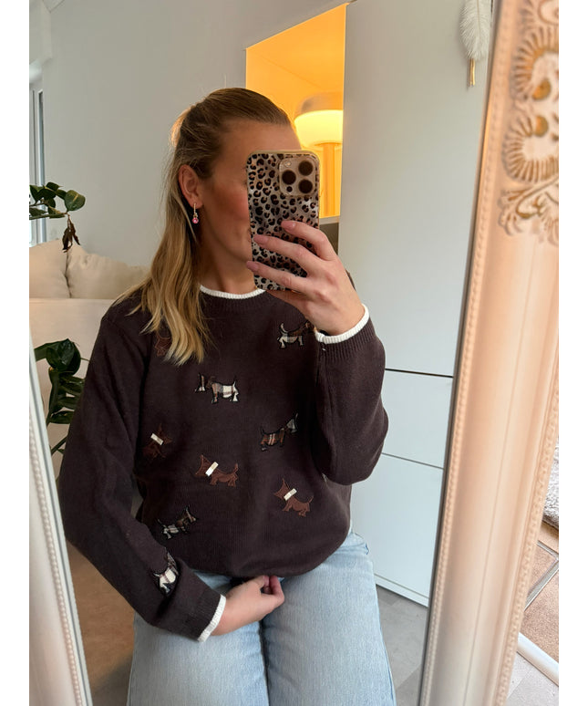 Pullover | Hundemuster | braun