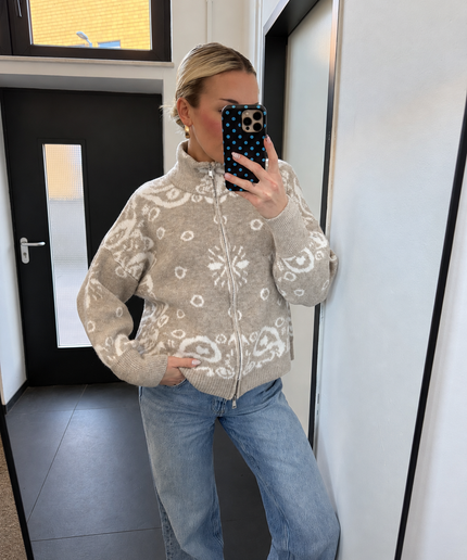 Zip Strickjacke mit Ornamentmuster | versch. Farben