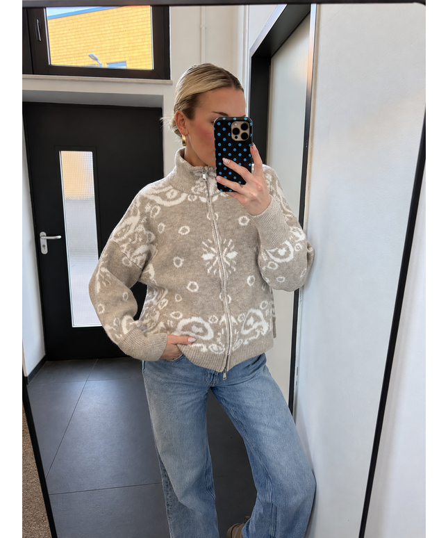 Zip Strickjacke mit Ornamentmuster | versch. Farben