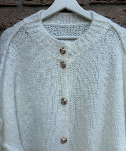 Oversize Strickjacke mit goldenen Knöpfen | Weiß