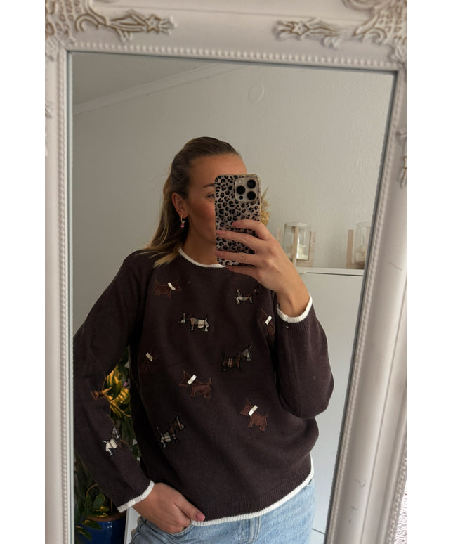 Pullover | Hundemuster | braun