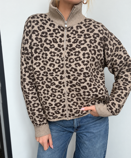 Leo Strickjacke mit Zipper | beige braun