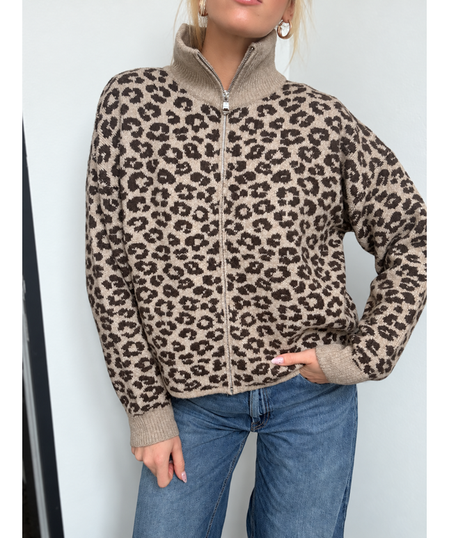Leo Strickjacke mit Zipper | beige braun