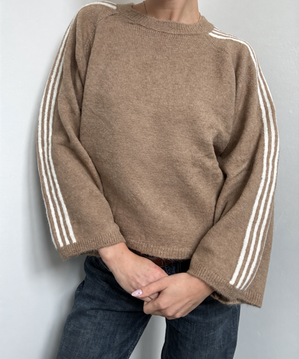 Strickpullover mit Ärmelstreifen | Camel