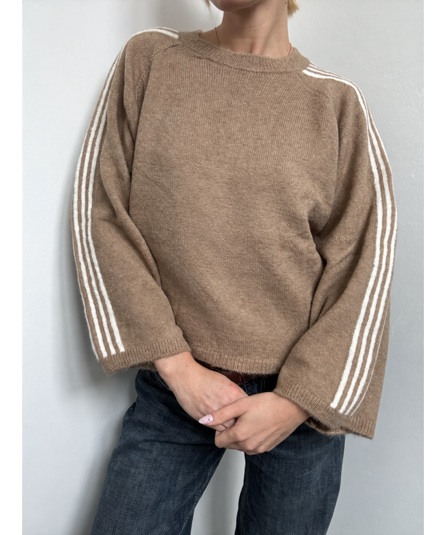 Strickpullover mit Ärmelstreifen | Camel