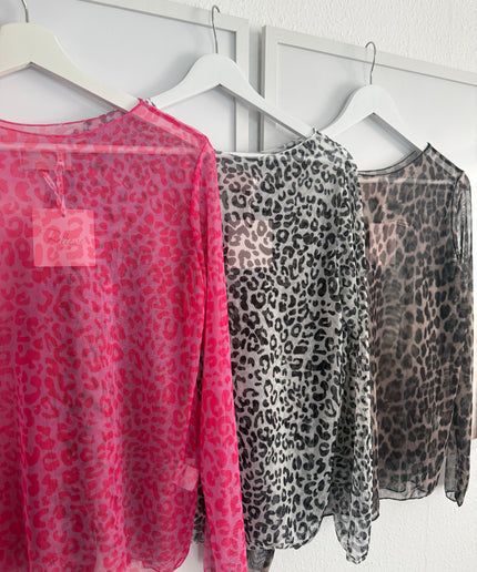 Mesh Langarmshirt Leo-Print | versch. Farben