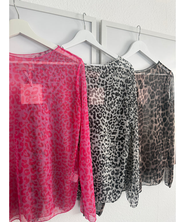 Mesh Langarmshirt Leo-Print | versch. Farben