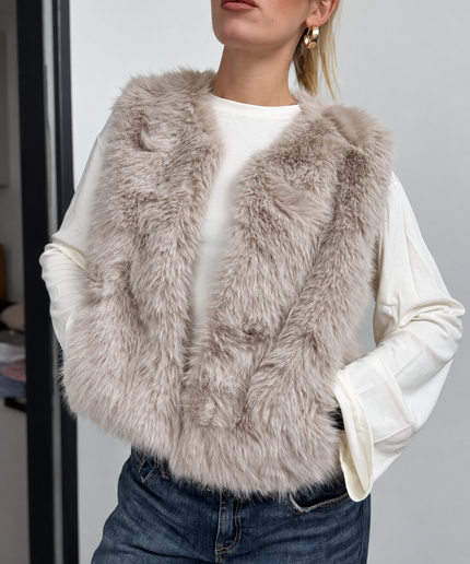 Faux Fur Weste Amélie | Taupe