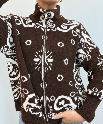 Zip Strickjacke mit Ornamentmuster | versch. Farben