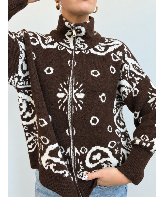 Zip Strickjacke mit Ornamentmuster | versch. Farben