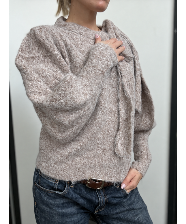 Schleifen-Strickpullover Noelle | Taupe