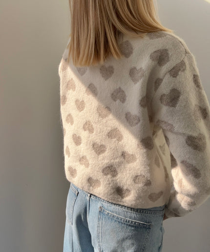 Strickjacke mit Zipper und Herzen | taupe weiß