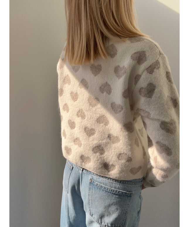 Strickjacke mit Zipper und Herzen | taupe weiß