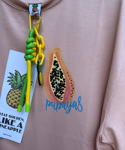 T-Shirt mit Papaya-Print und Charms-Dekoration
