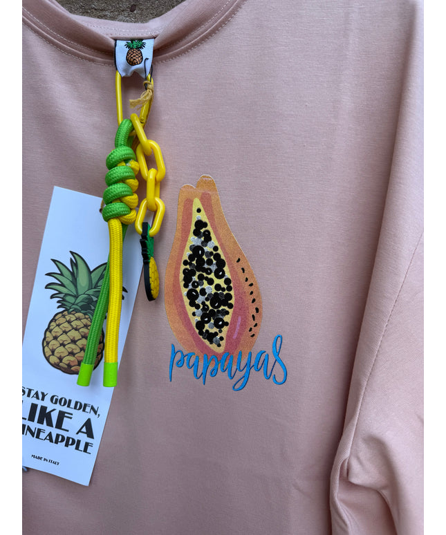 T-Shirt mit Papaya-Print und Charms-Dekoration