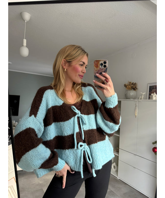 Strickjacke mit Schleifen und Streifen | KALI | blau braun