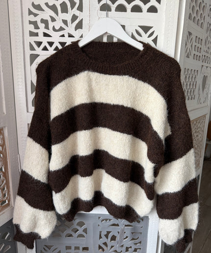 Pullover mit Streifen | braun/weiß