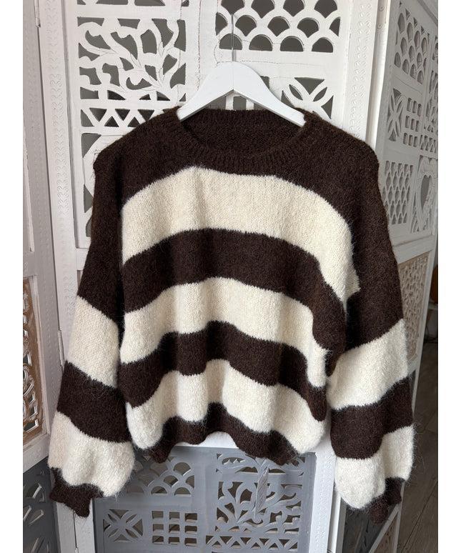 Pullover mit Streifen | braun/weiß