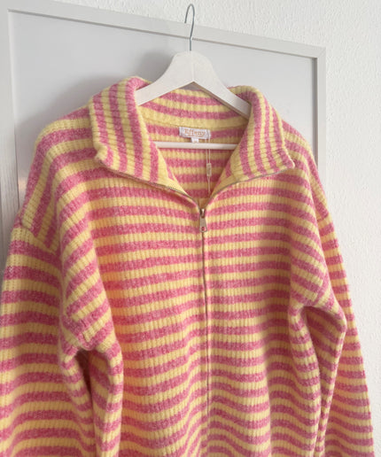STRIPED FULL ZIP CARDIGAN | pink gelb