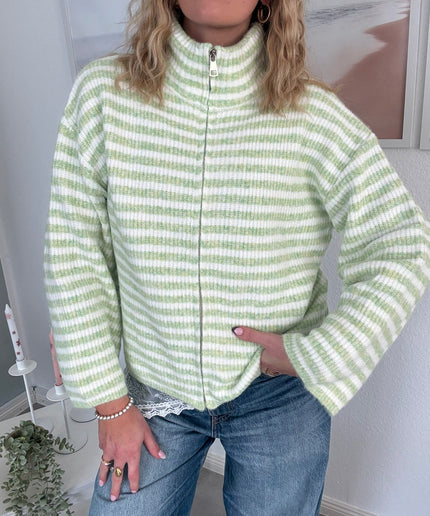 STRIPED FULL ZIP CARDIGAN | grün weiß