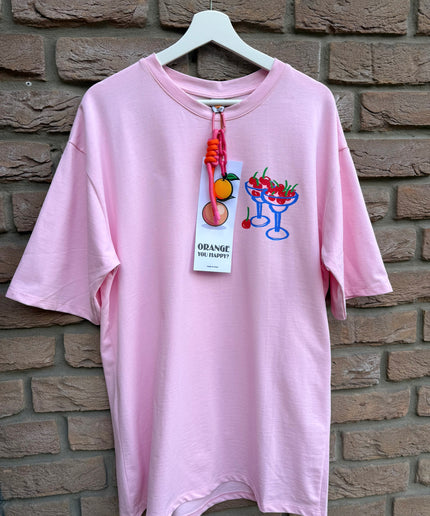 Oversized T-Shirt mit Print und Charm | rosa