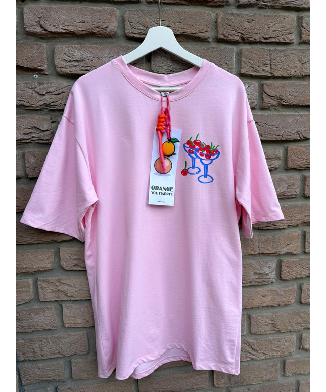 Oversized T-Shirt mit Print und Charm | rosa
