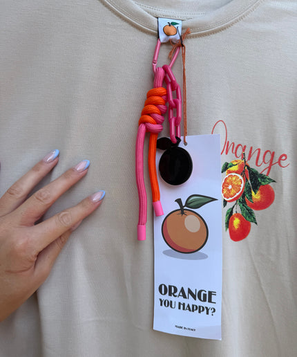 B-Ware | Regular-Fit Boxy-T-Shirt mit orangefarbenem Print und Charm-Anhänger