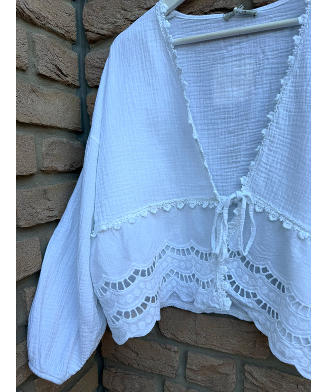 Musselin Bluse mit Spitze | weiß