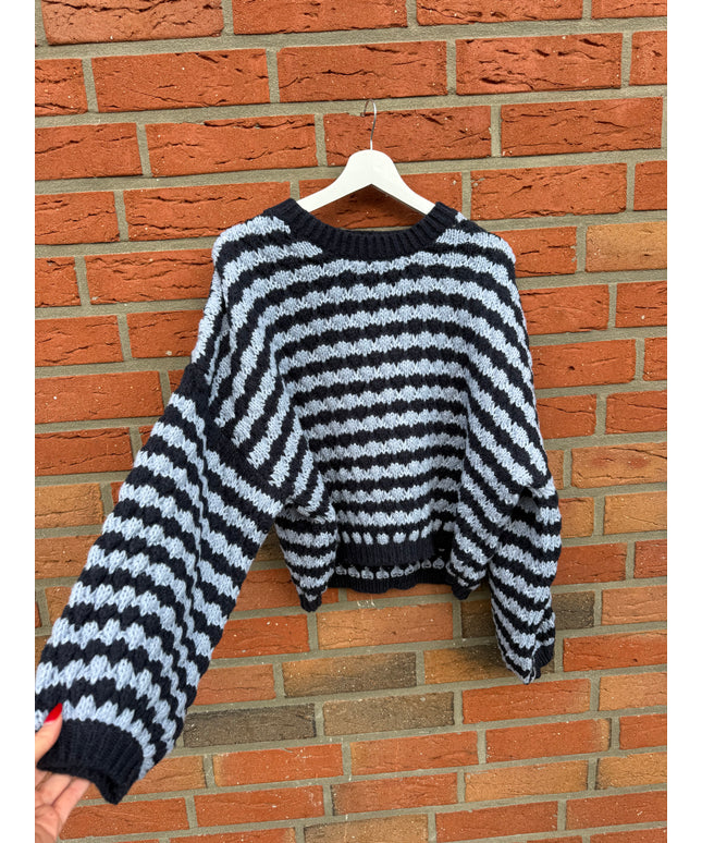 Grobstrickpullover mit Streifenmuster | blau