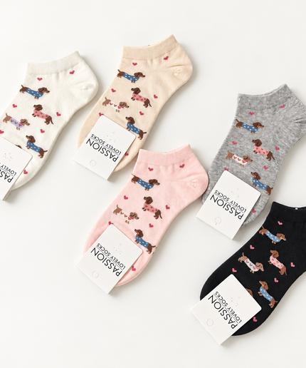 Sneaker Socken mit Dackelprint | versch. Farben