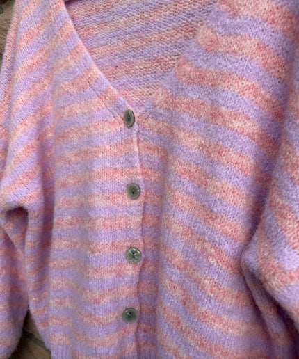 Gestreifte Strickjacke | Flieder/Orange