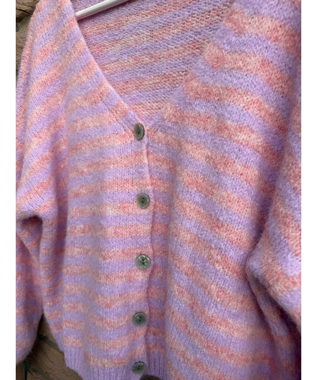 Gestreifte Strickjacke | Flieder/Orange