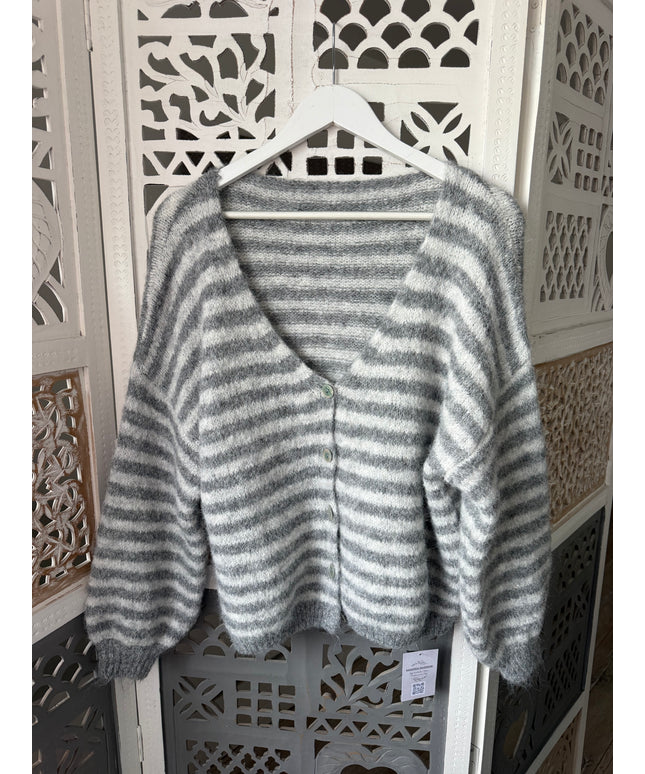 Gestreifte Strickjacke | grau