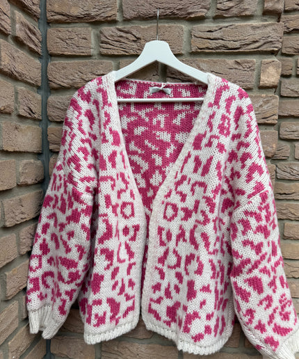 Oversized Strickjacke Leo | pink weiß