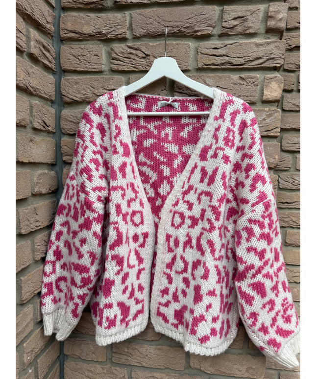 Oversized Strickjacke Leo | pink weiß