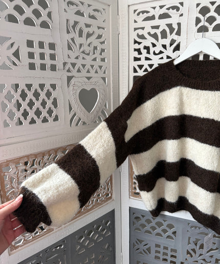 Pullover mit Streifen | braun/weiß