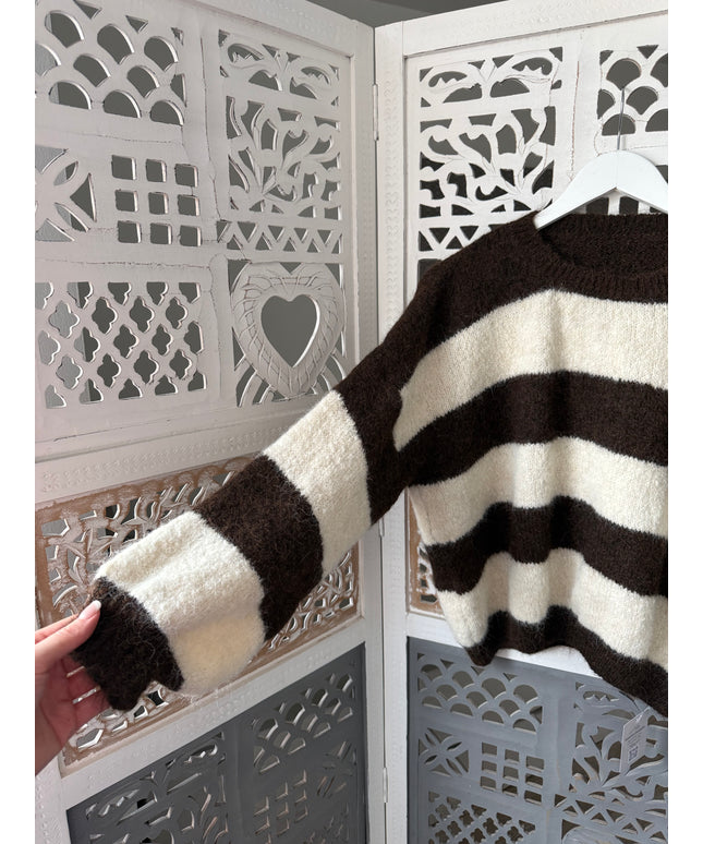 Pullover mit Streifen | braun/weiß