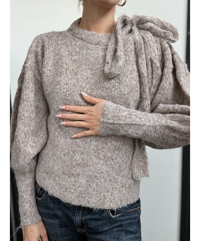 Schleifen-Strickpullover Noelle | Taupe