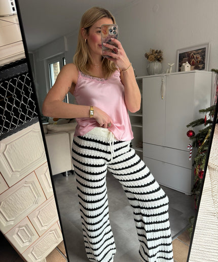 Bunte Strickhose | weiß schwarz