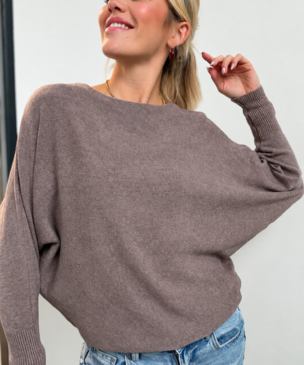 B-WARE | Pullover mit Fledermausärmeln | taupe