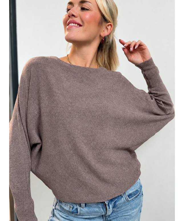 B-WARE | Pullover mit Fledermausärmeln | taupe