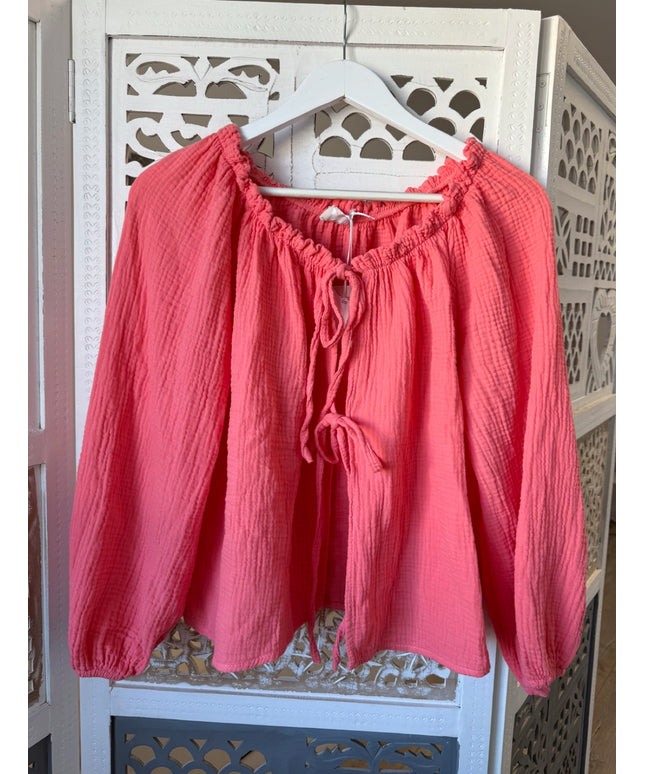 Musselin Bluse mit Schleifen off shoulder | versch. Farben