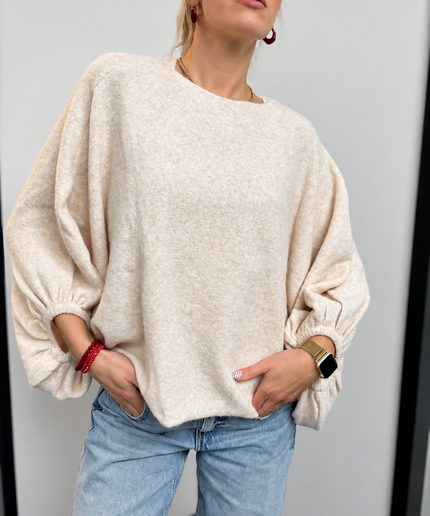 Oversize-Pullover mit Ballonärmeln | Creme