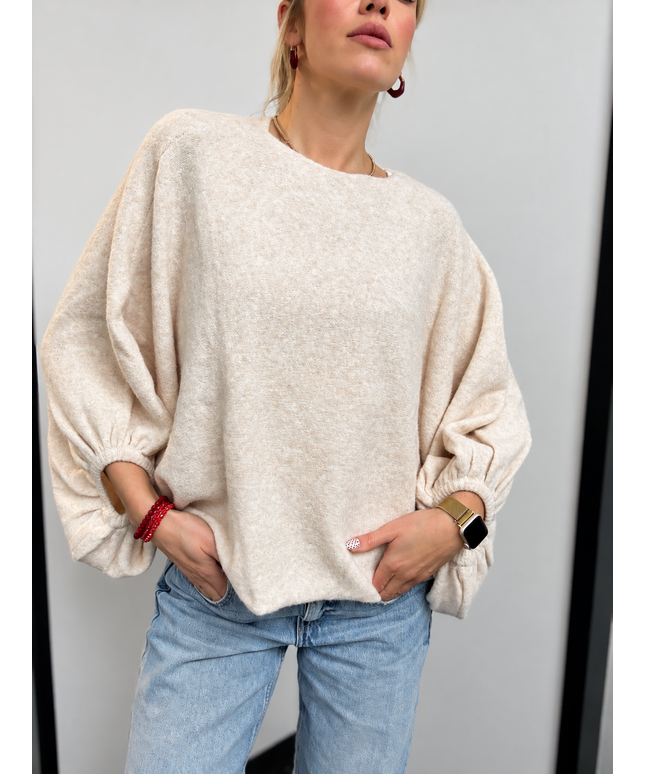 Oversize-Pullover mit Ballonärmeln | Creme