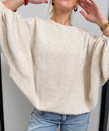 Oversize-Pullover mit Ballonärmeln | Creme