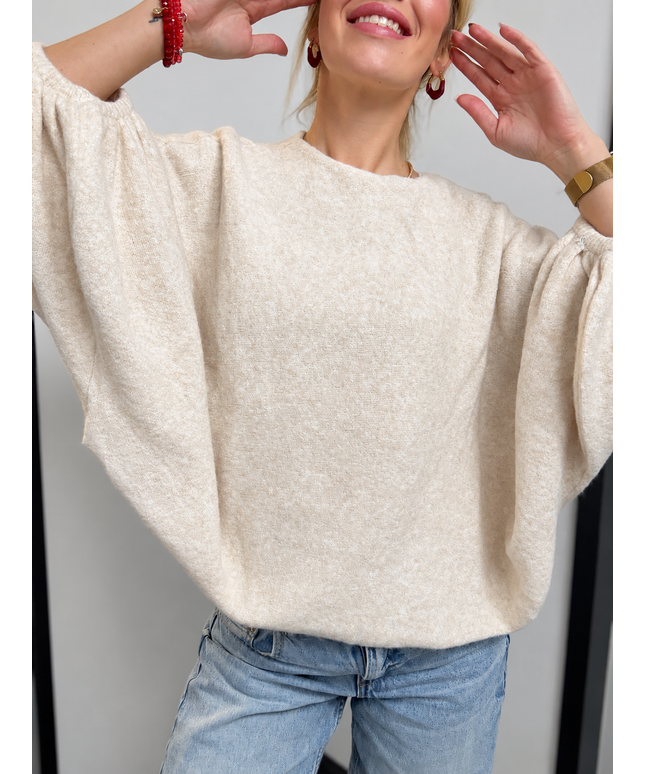 Oversize-Pullover mit Ballonärmeln | Creme