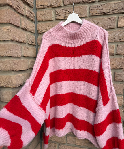 Oversize Strickpullover | gestreift | rosa rot