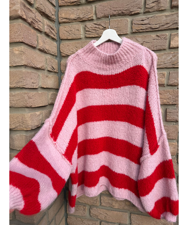 Oversize Strickpullover | gestreift | rosa rot