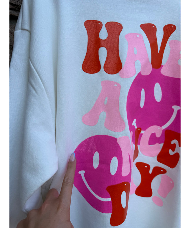 B-Ware | Sweatshirt mit Print „Happy Day“ und Charm-Anhänger